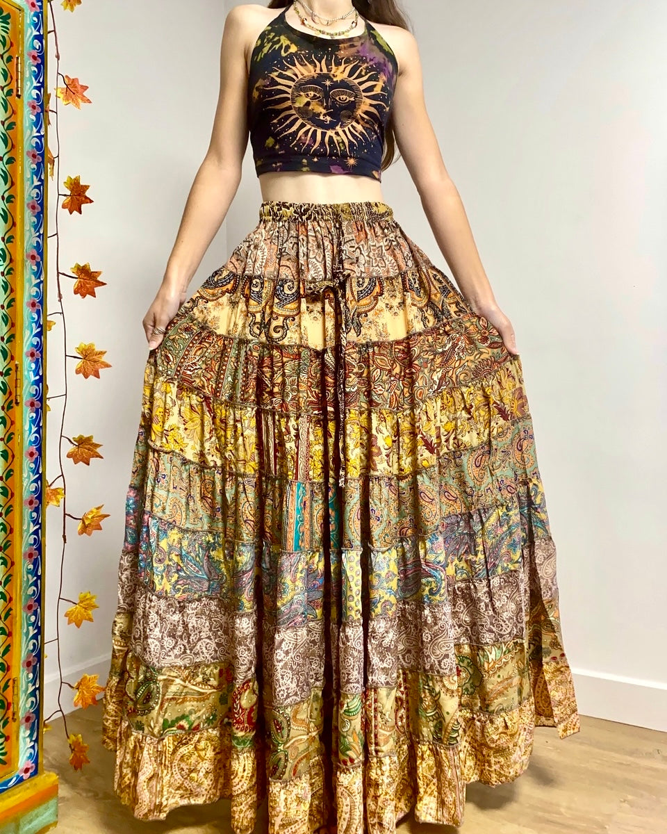 Top with best sale golden long skirt