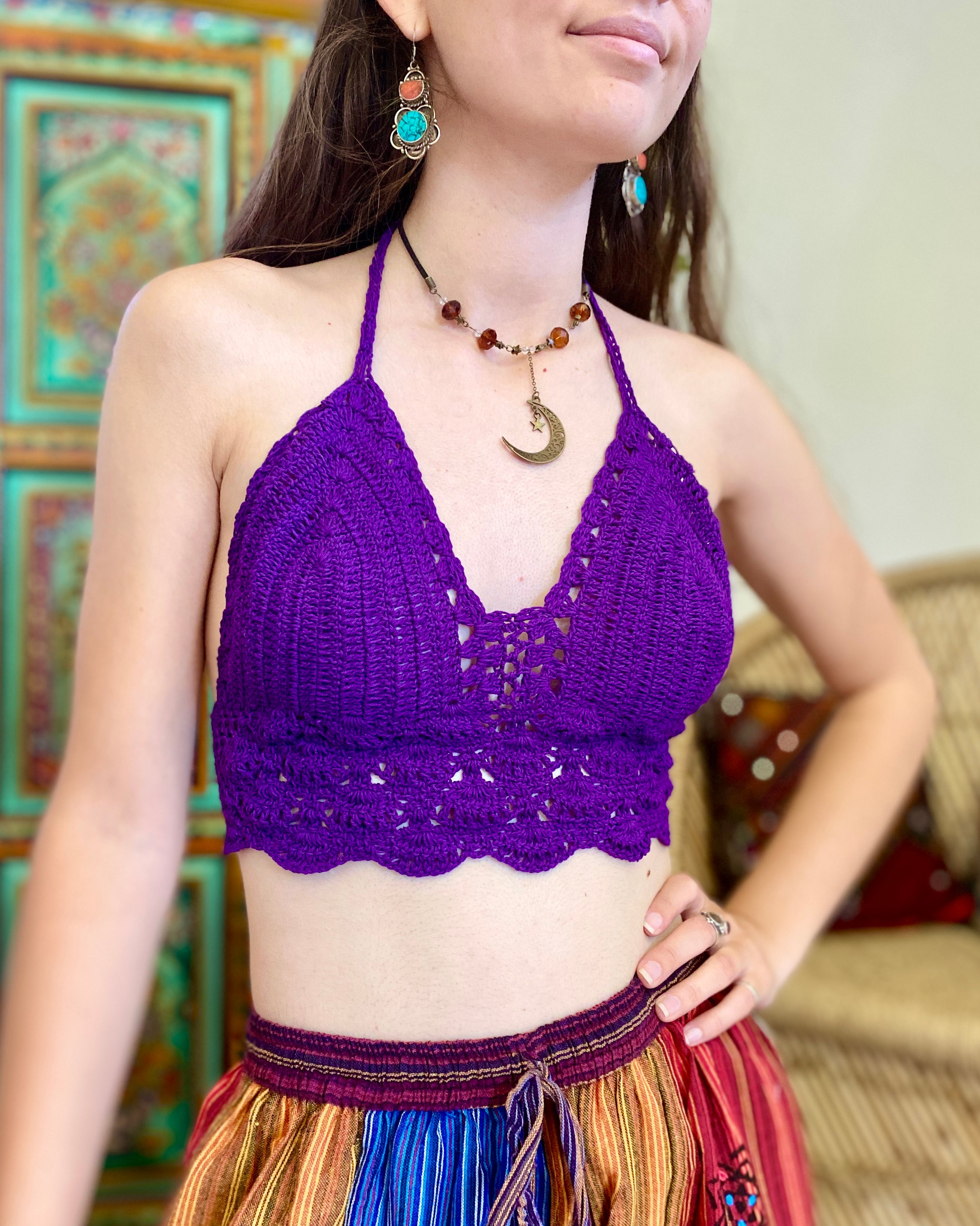 Purple Crochet Bralette Crochet Bikini for D Cup, Bustier Top, Plus Size Top,  Custom Crotchet Bra Halter Top Lilac/ Violet Crop Top Handmade -  Israel